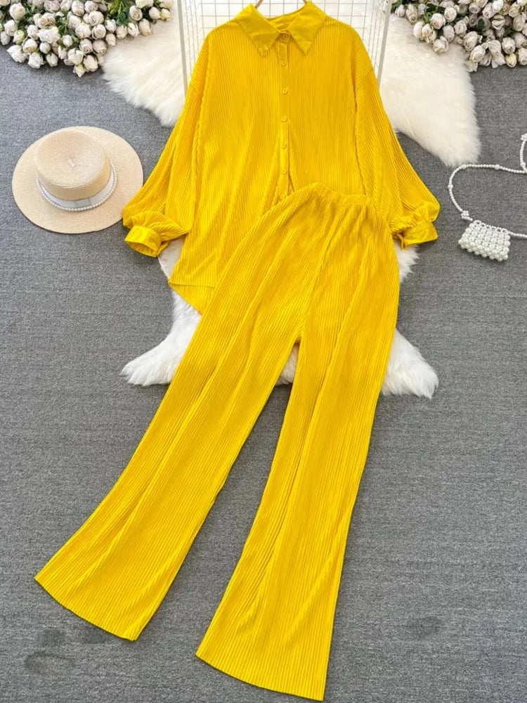 Fashion New Women Solid Casual Loose Two Pieces Set