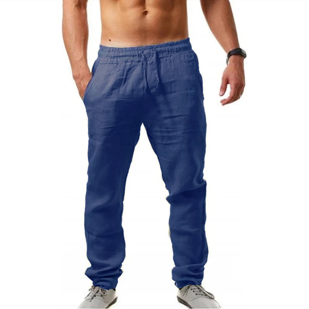 Men's Lightweight Long Pants Summer Solid Color Breathable Loose
