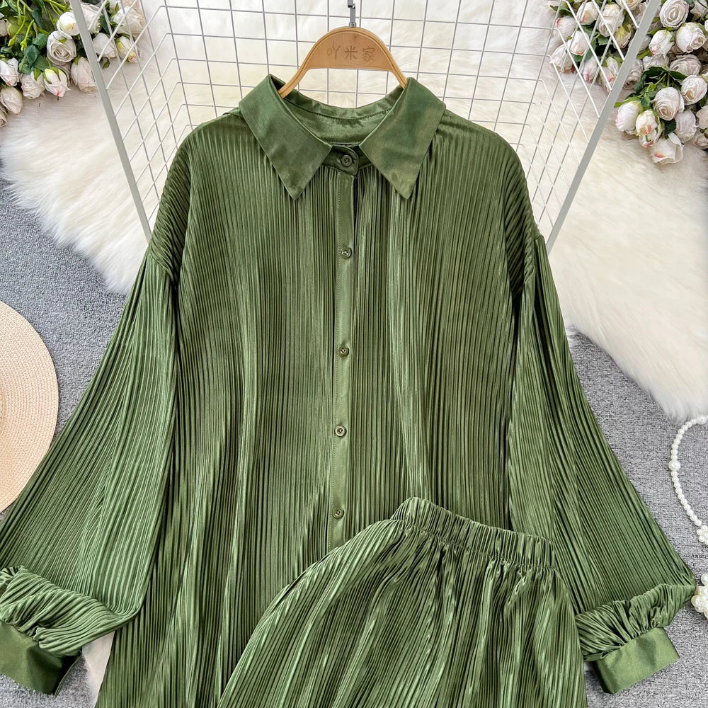 Fashion New Women Solid Casual Loose Two Pieces Set