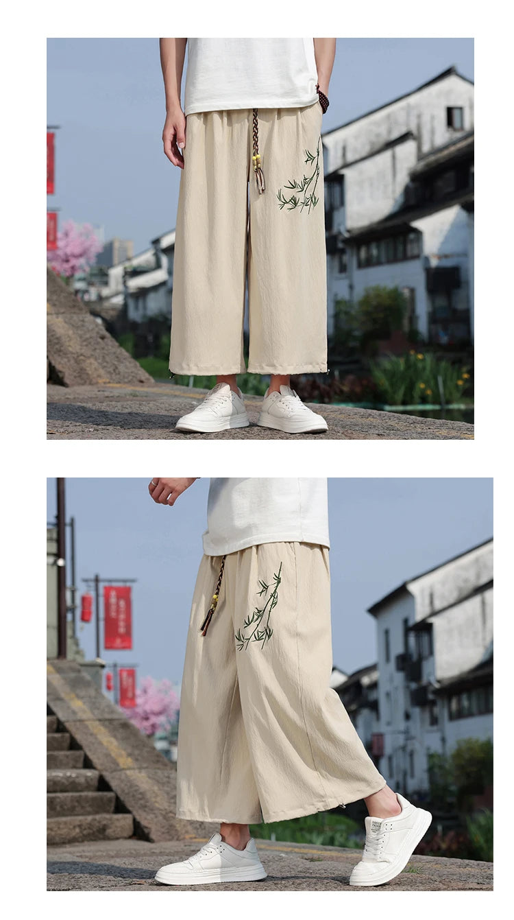 Mens Lightweight Pants Loose Fit with Elastic Waistband and Drawstring