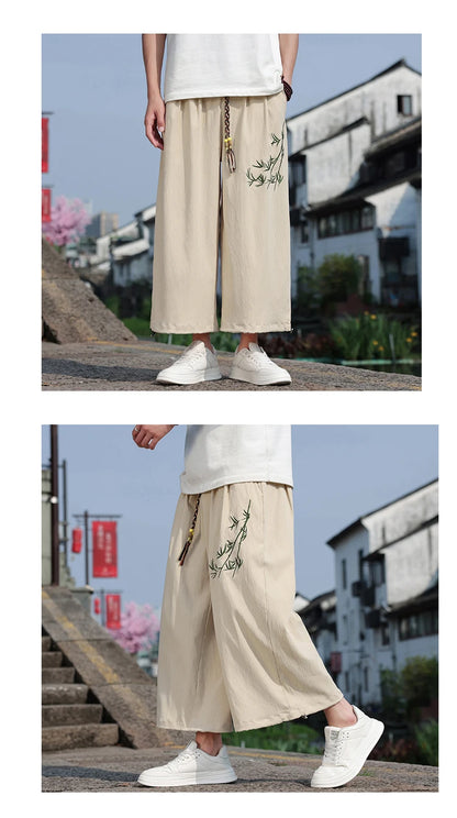 Mens Lightweight Pants Loose Fit with Elastic Waistband and Drawstring