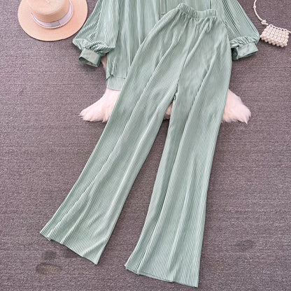 Fashion New Women Solid Casual Loose Two Pieces Set