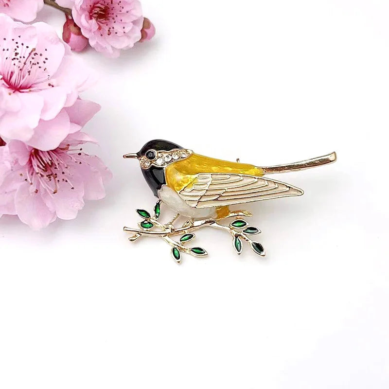 Multi Color Rhinestone Enamelled Bird broach