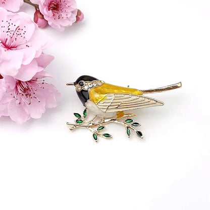 Multi Color Rhinestone Enamelled Bird broach