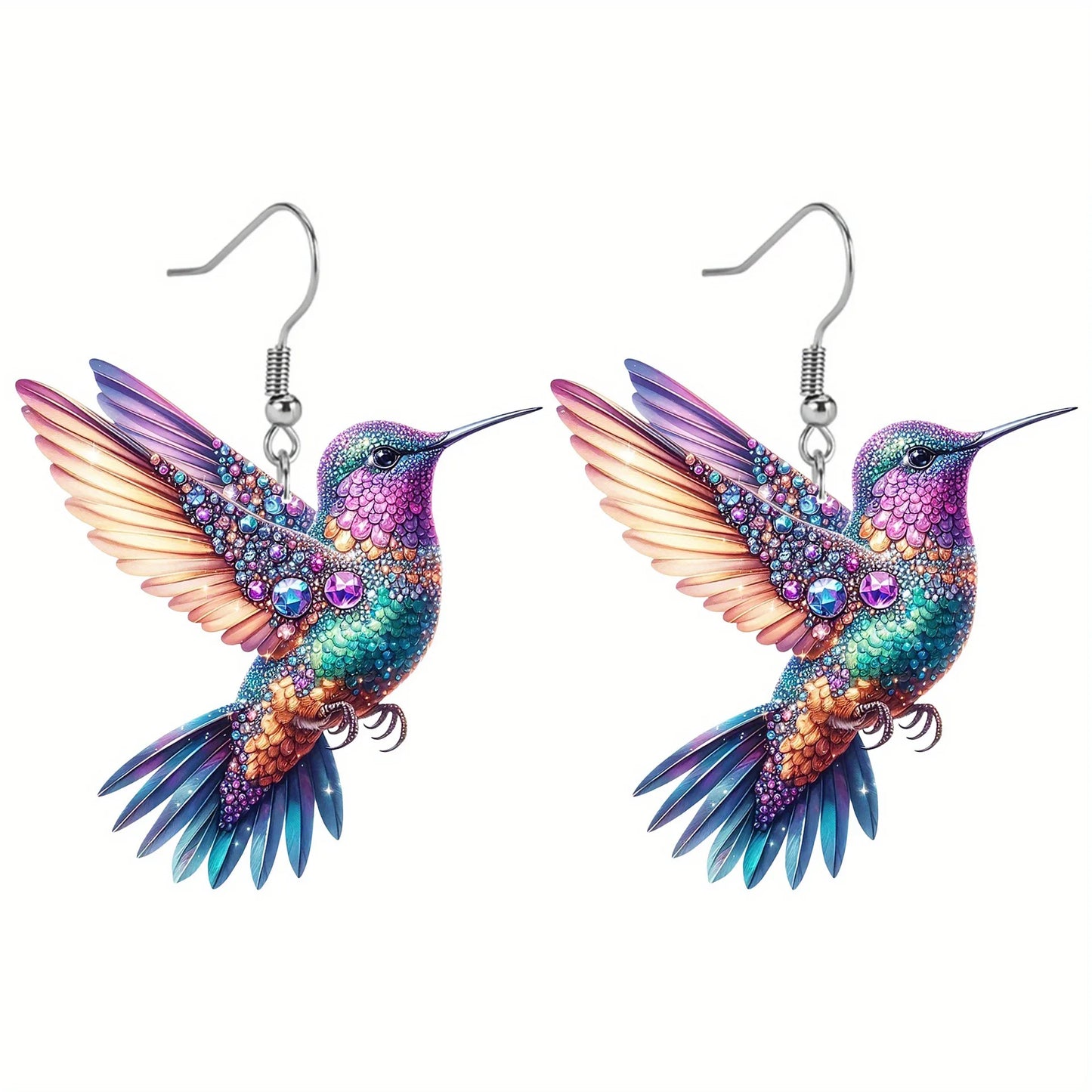 2D Acrylic Hummingbird Earrings