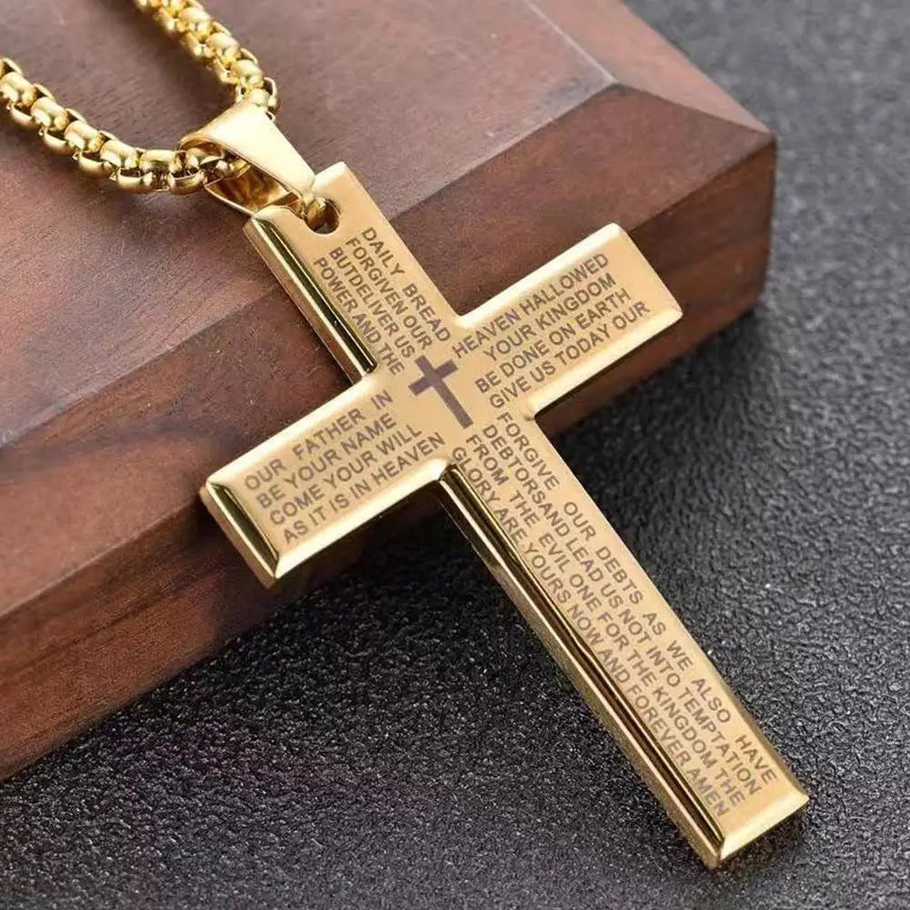 Christian Bible Cross Chain Necklace Steel