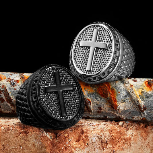 Christian Cross Black Religon Men Rings Stainless Steel
