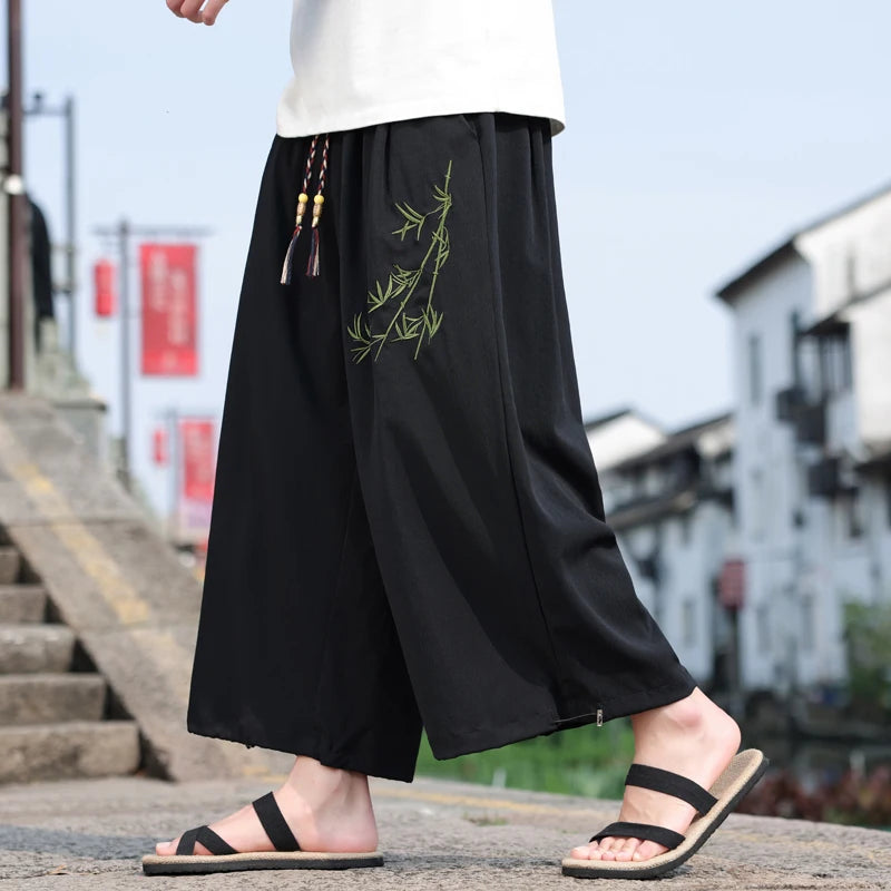 Mens Lightweight Pants Loose Fit with Elastic Waistband and Drawstring