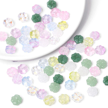 About20Pcs Glass Four Leaf Flower Beads Scattered Beads Handmade