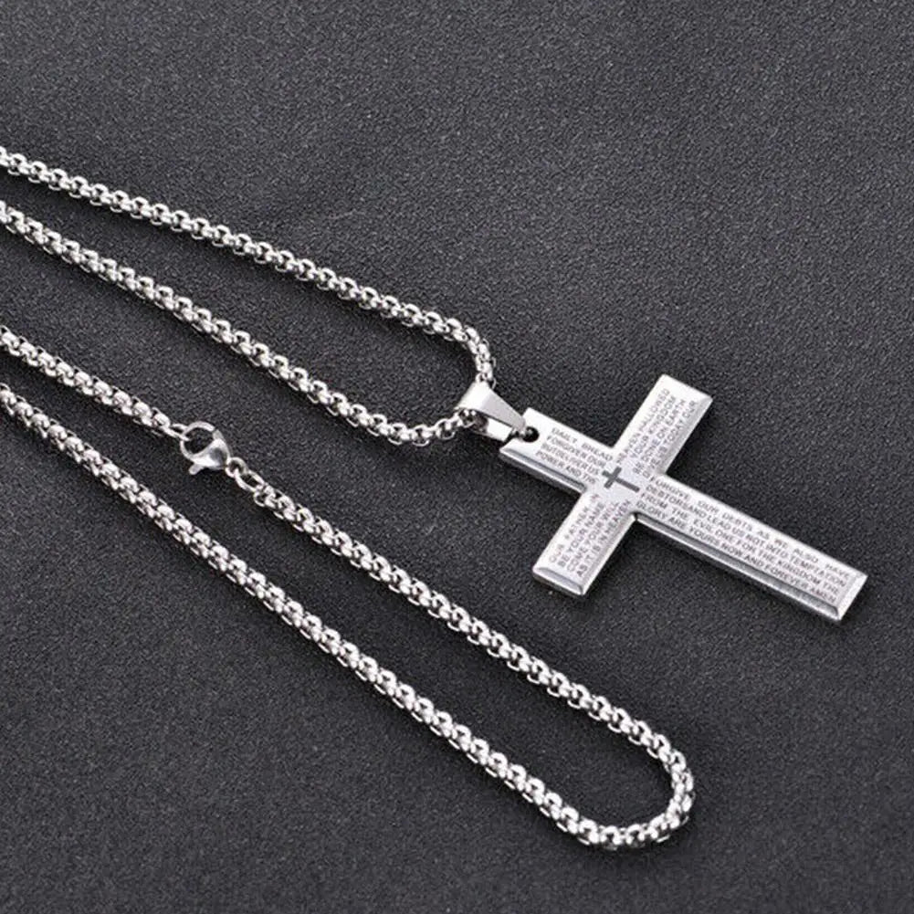 Christian Bible Cross Chain Necklace Steel