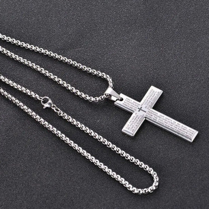 Christian Bible Cross Chain Necklace Steel