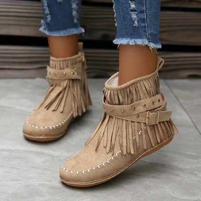 Women Shoes Flat Heel Ankle Boots Retro Suede