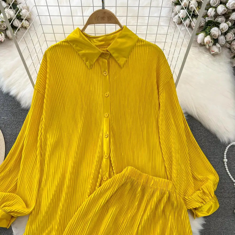 Fashion New Women Solid Casual Loose Two Pieces Set