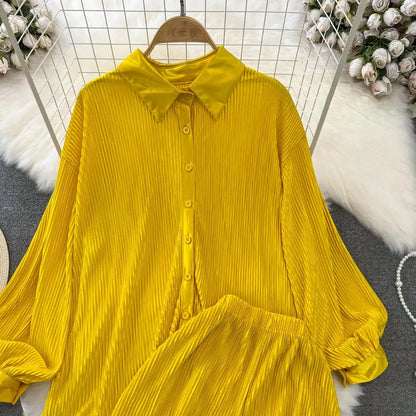 Fashion New Women Solid Casual Loose Two Pieces Set