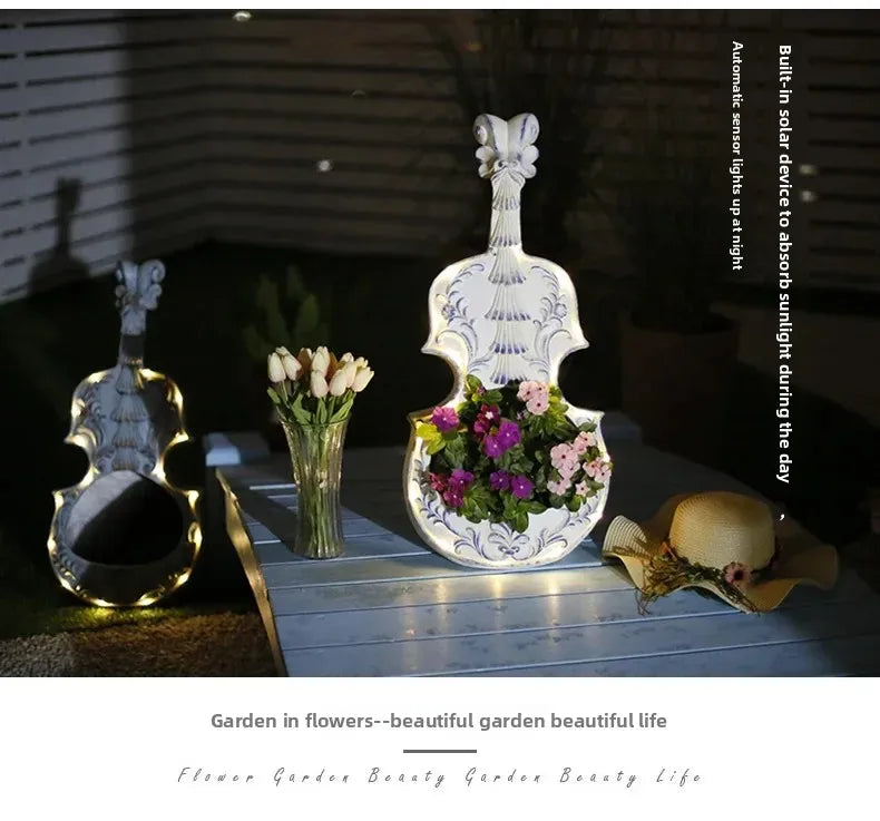 European Style Violin Planter Artistic Flower Pot