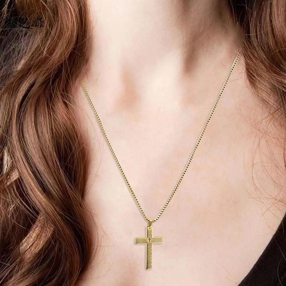 Christian Bible Cross Chain Necklace Steel