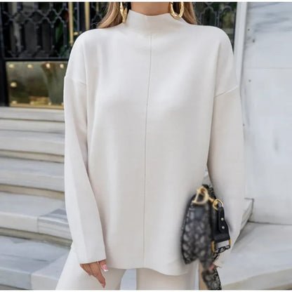 Split Turtleneck Women  sweater and Wide Leg Pants