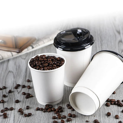 Paper Cup Disposable Takeaway Double Layer Coffee Cup with Lid
