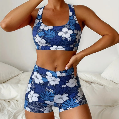 Floral Print Swimwear With Shorts High Waisted Trunk