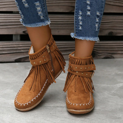Women Shoes Flat Heel Ankle Boots Retro Suede