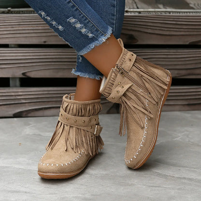 Women Shoes Flat Heel Ankle Boots Retro Suede