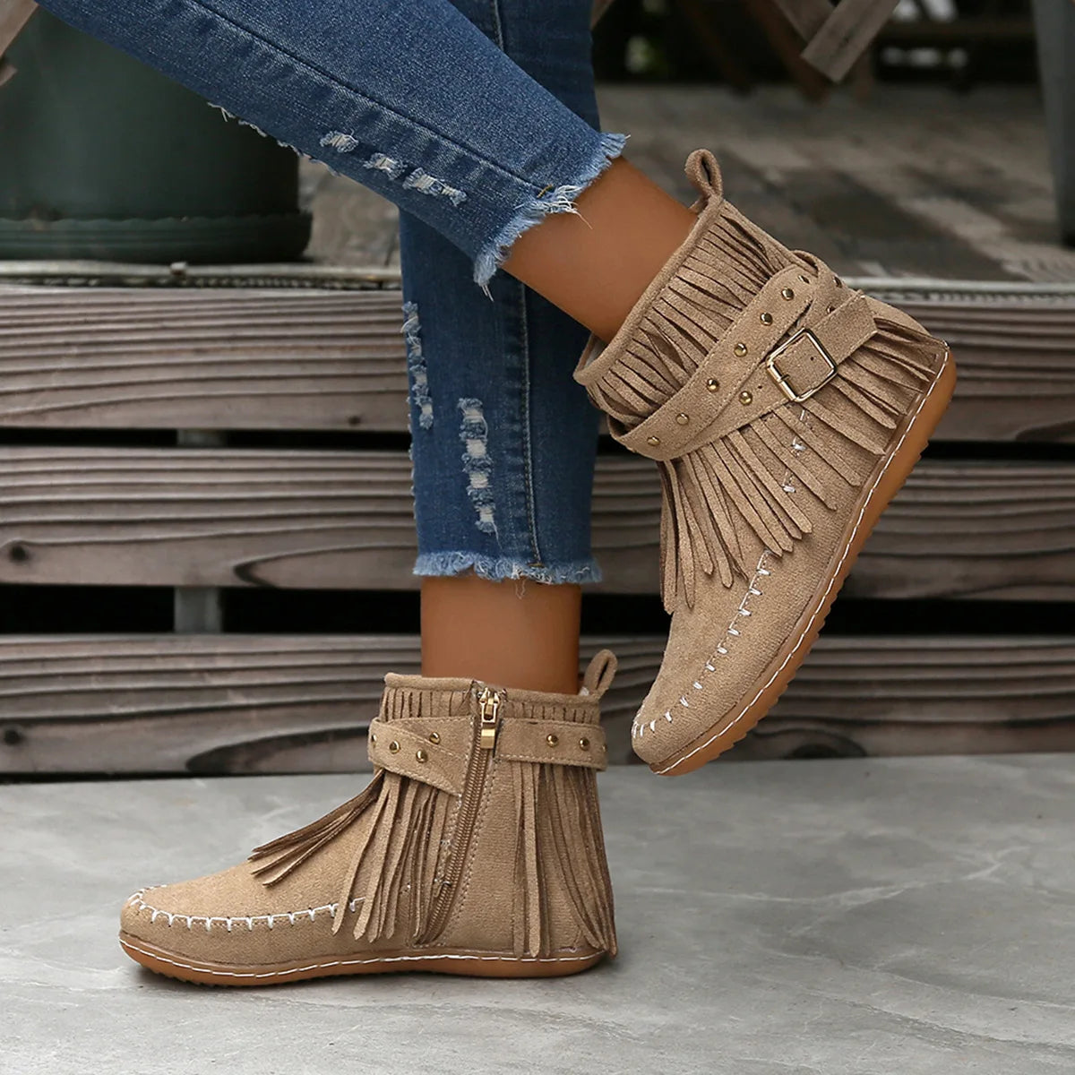 Women Shoes Flat Heel Ankle Boots Retro Suede