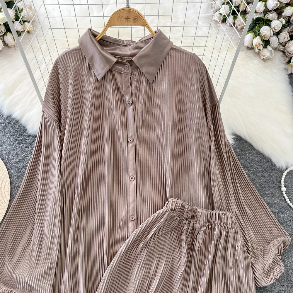 Fashion New Women Solid Casual Loose Two Pieces Set