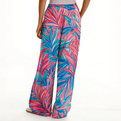 floral print loose wide-leg pants with elastic waist