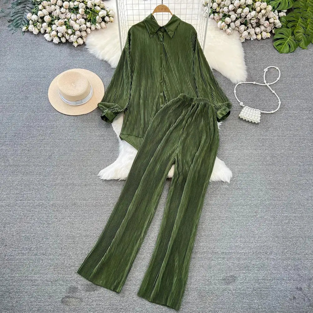 Fashion New Women Solid Casual Loose Two Pieces Set