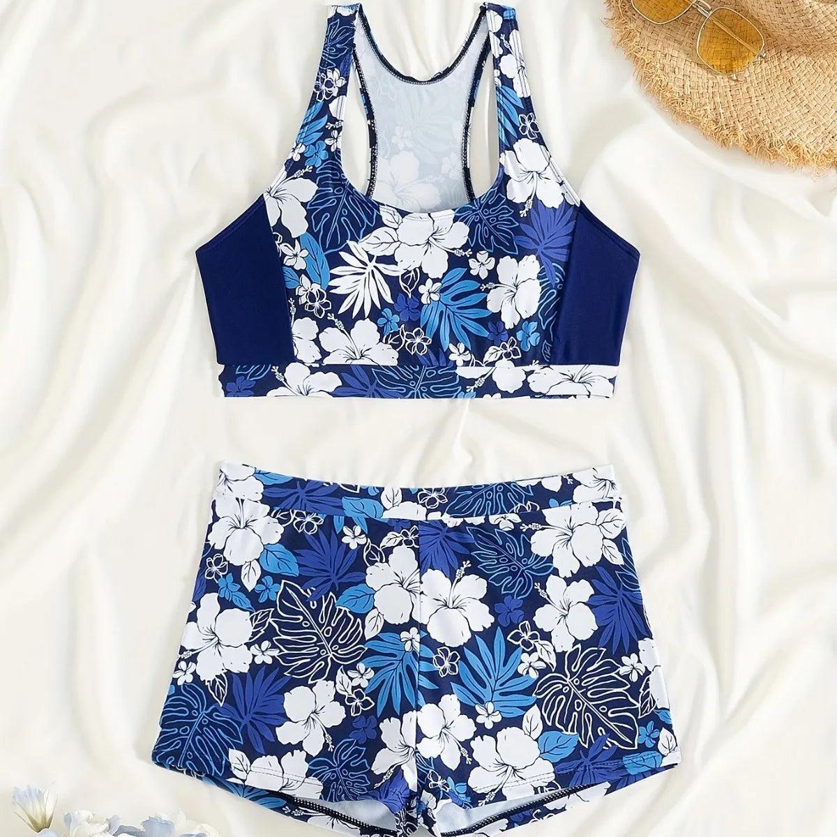 Floral Print Swimwear With Shorts High Waisted Trunk