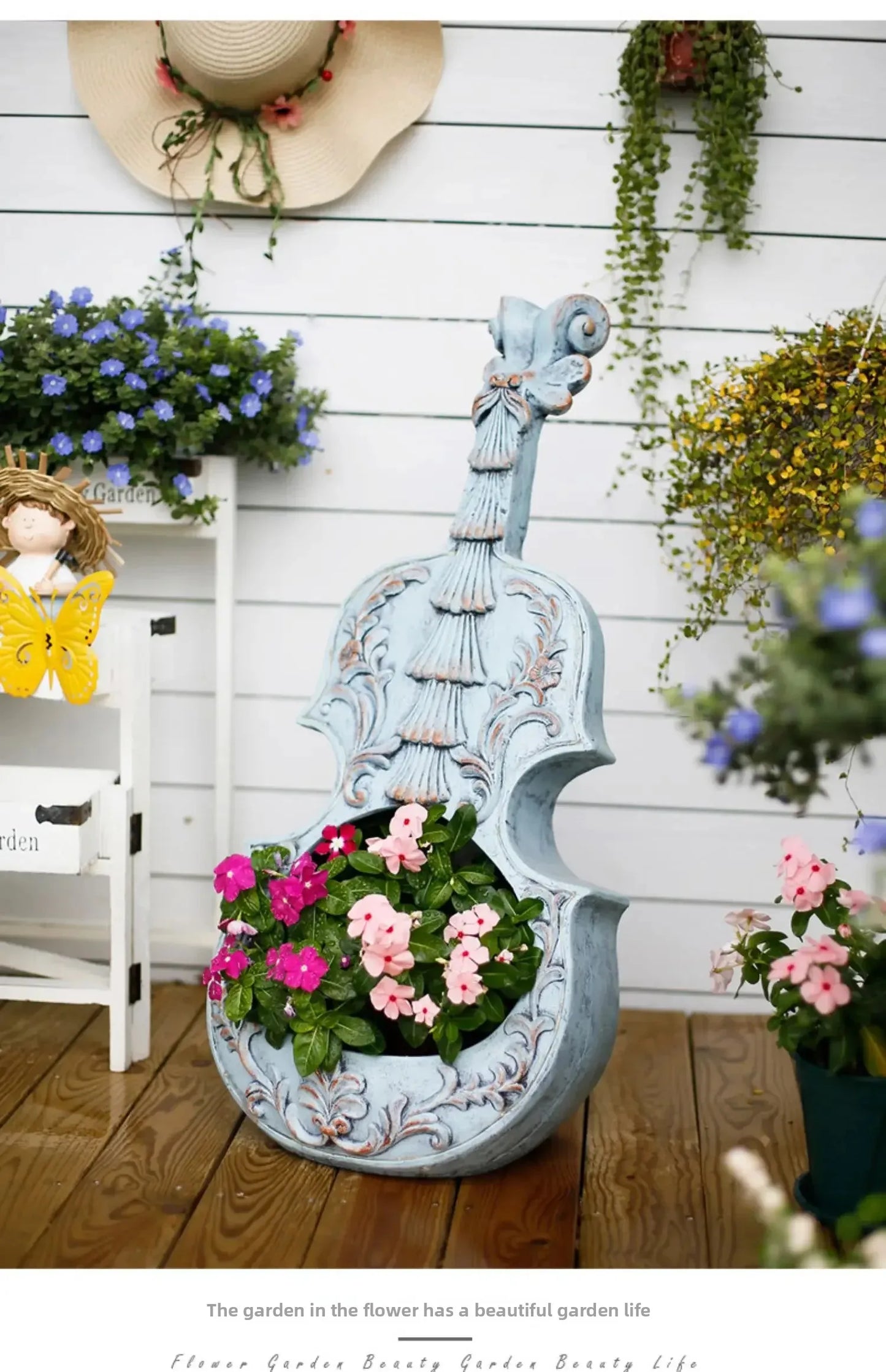 European Style Violin Planter Artistic Flower Pot
