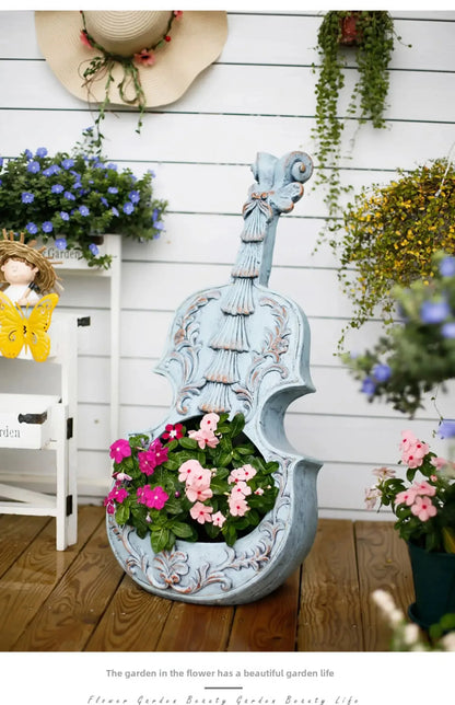 European Style Violin Planter Artistic Flower Pot