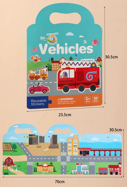 Reusable Sticker Book for Kids Vehicles Truck Stickers