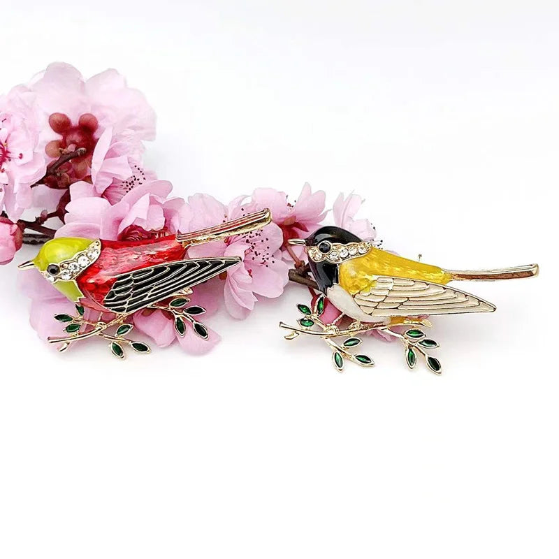 Multi Color Rhinestone Enamelled Bird broach