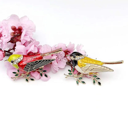 Multi Color Rhinestone Enamelled Bird broach