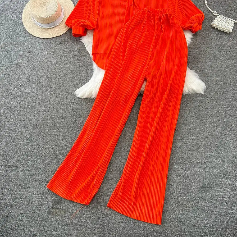 Fashion New Women Solid Casual Loose Two Pieces Set