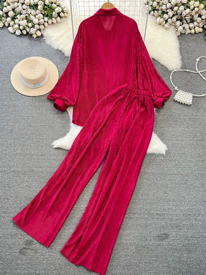 Fashion New Women Solid Casual Loose Two Pieces Set