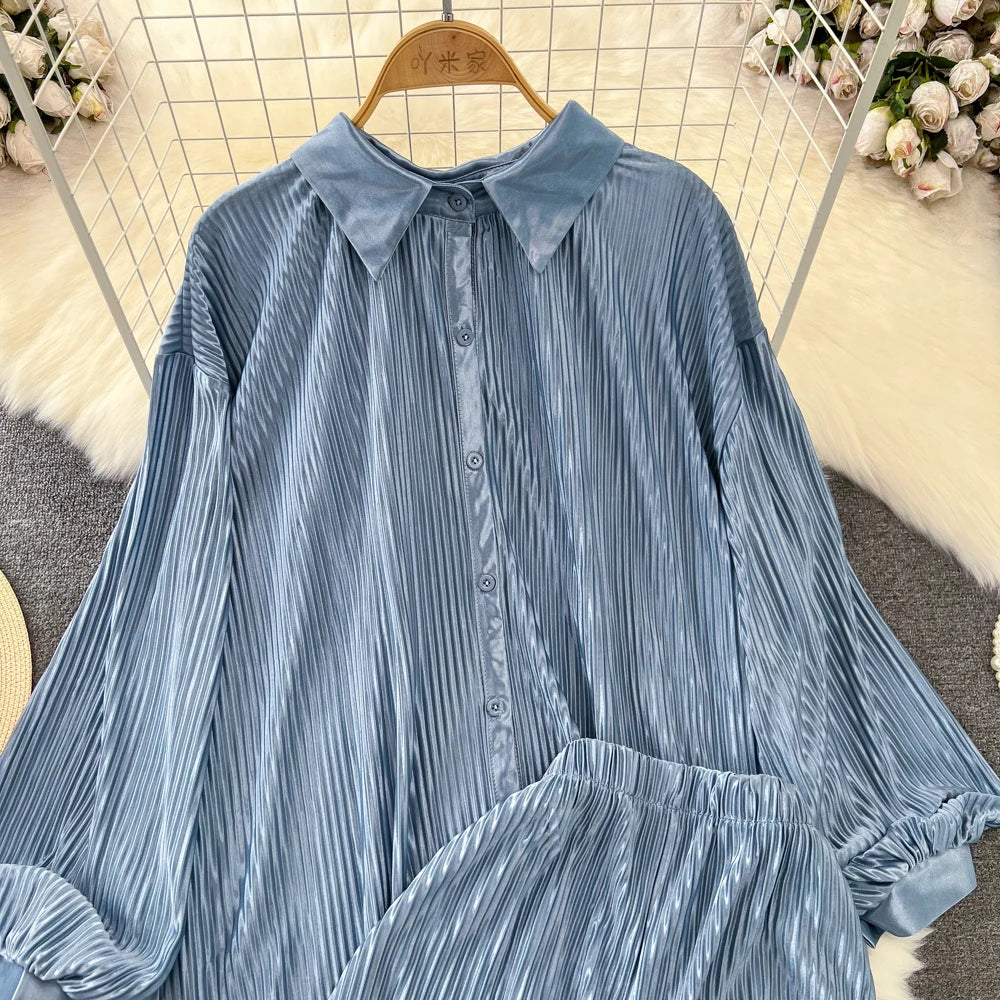 Fashion New Women Solid Casual Loose Two Pieces Set