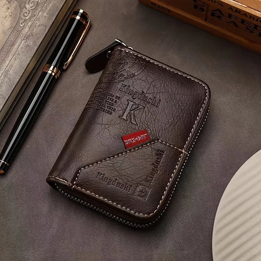 Vintage-Inspired Compact PU Leather Wallet -