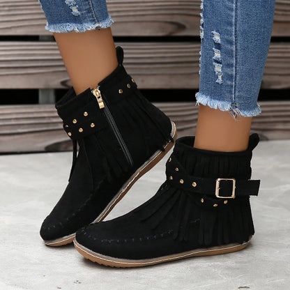 Women Shoes Flat Heel Ankle Boots Retro Suede