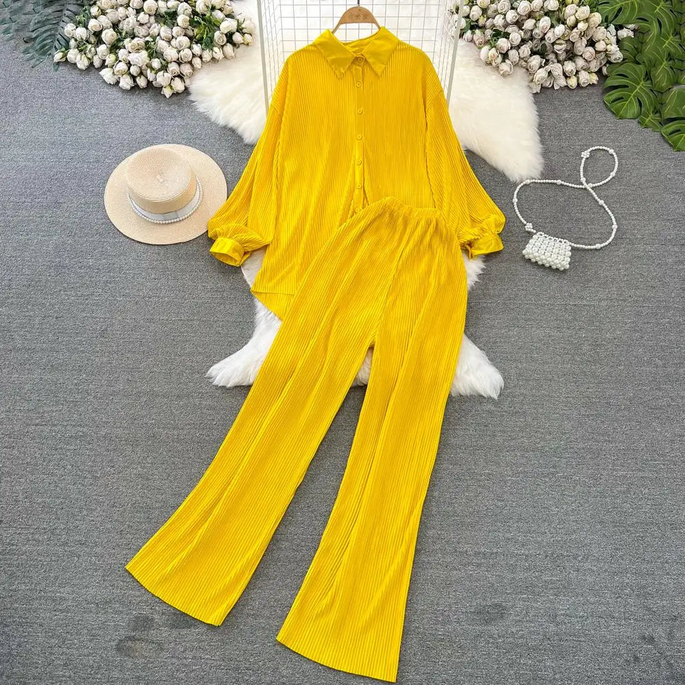 Fashion New Women Solid Casual Loose Two Pieces Set