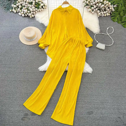 Fashion New Women Solid Casual Loose Two Pieces Set