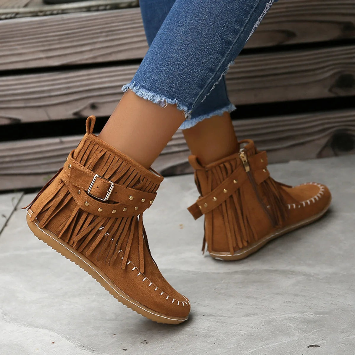 Women Shoes Flat Heel Ankle Boots Retro Suede