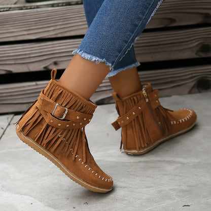 Women Shoes Flat Heel Ankle Boots Retro Suede