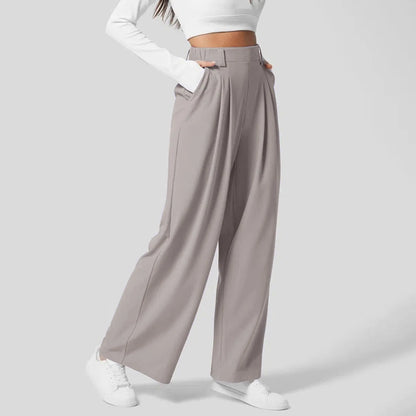 Women Suits Pants High Waist Draped Solid Color Wide Leg