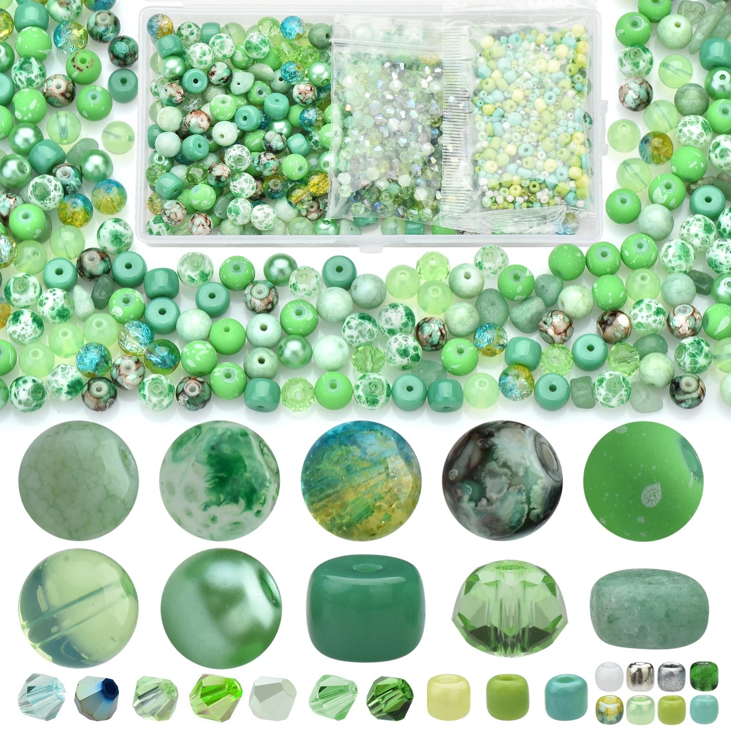 Glass Beads Jewelry Making Kit Green Color Glass Round Loose Beads