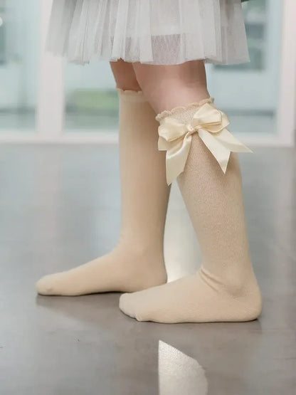 Kids Knee High Socks Baby Girls Cotton Socks Big Bow