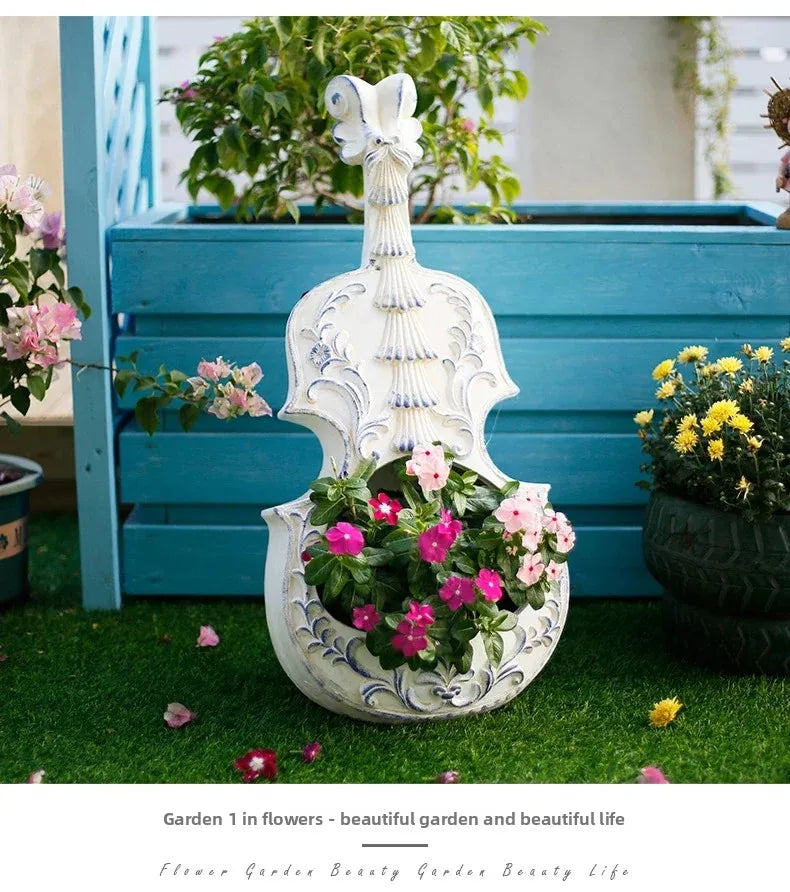European Style Violin Planter Artistic Flower Pot
