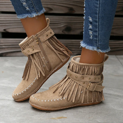 Women Shoes Flat Heel Ankle Boots Retro Suede