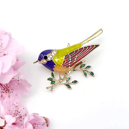 Multi Color Rhinestone Enamelled Bird broach